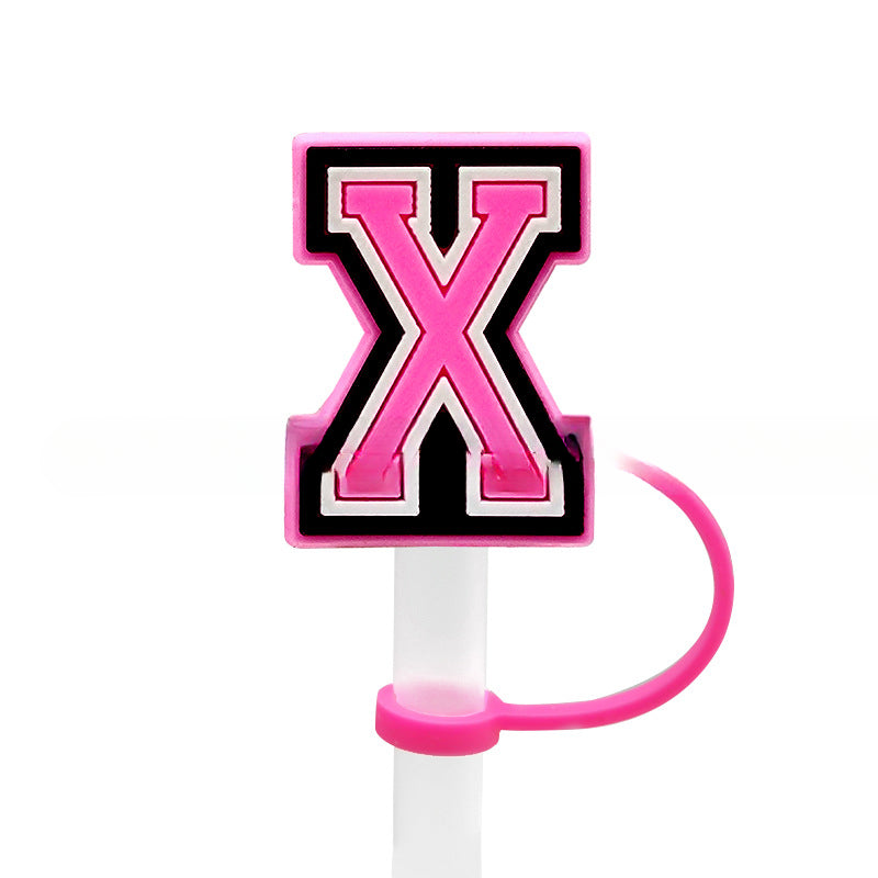 Wholesale 10MM Pink English Letter DIY Decoration Accessories Straw Sleeve Silicone Dust Plug